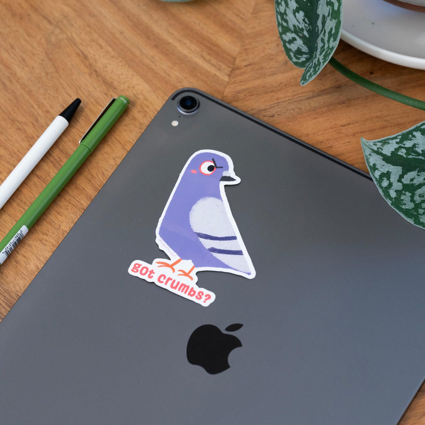 Got Crumbs? - Vinyl Sticker of Sketchy Pigeon - Iridescent