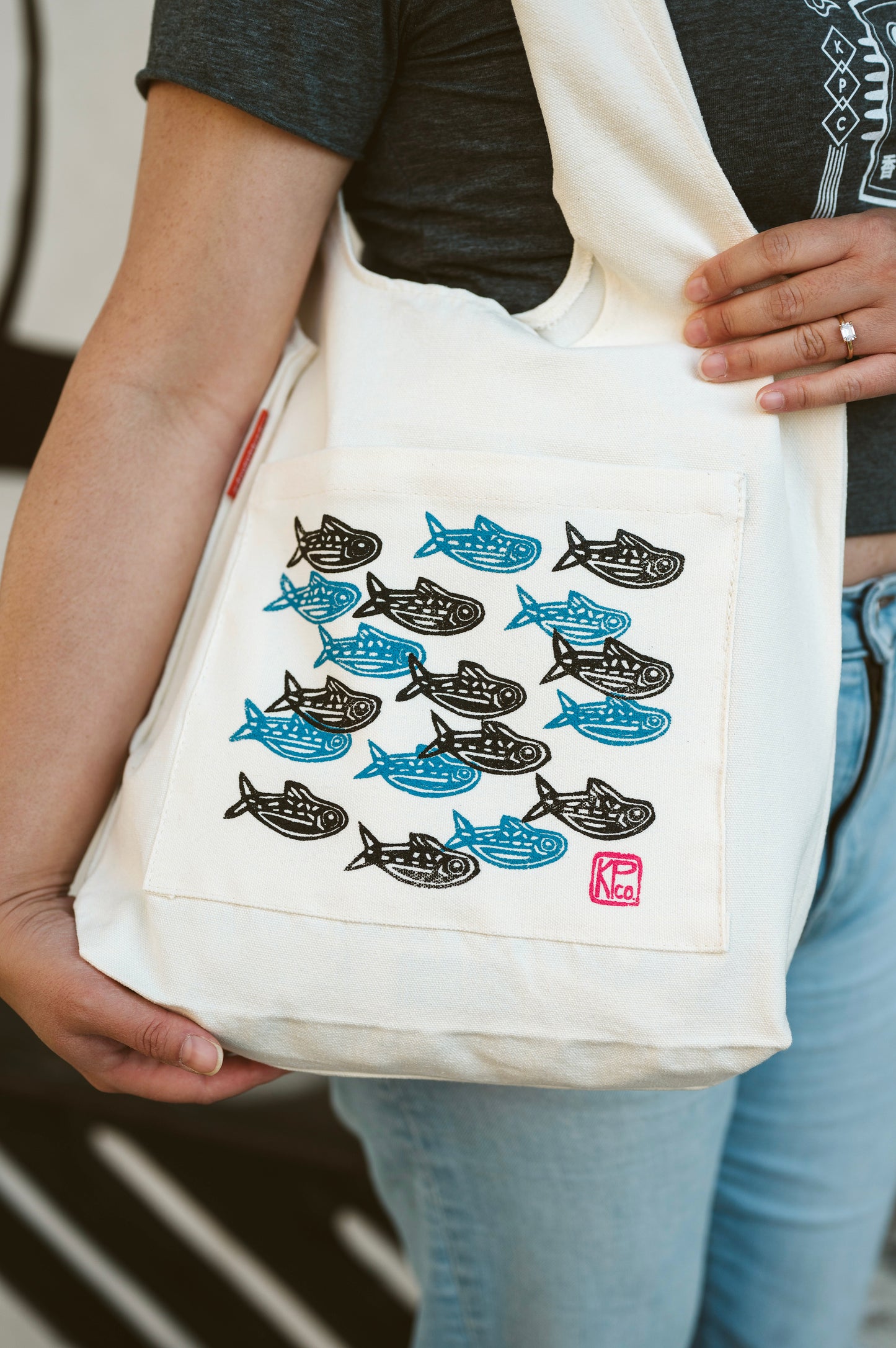 School of Fish Screen Printed Tote Bag