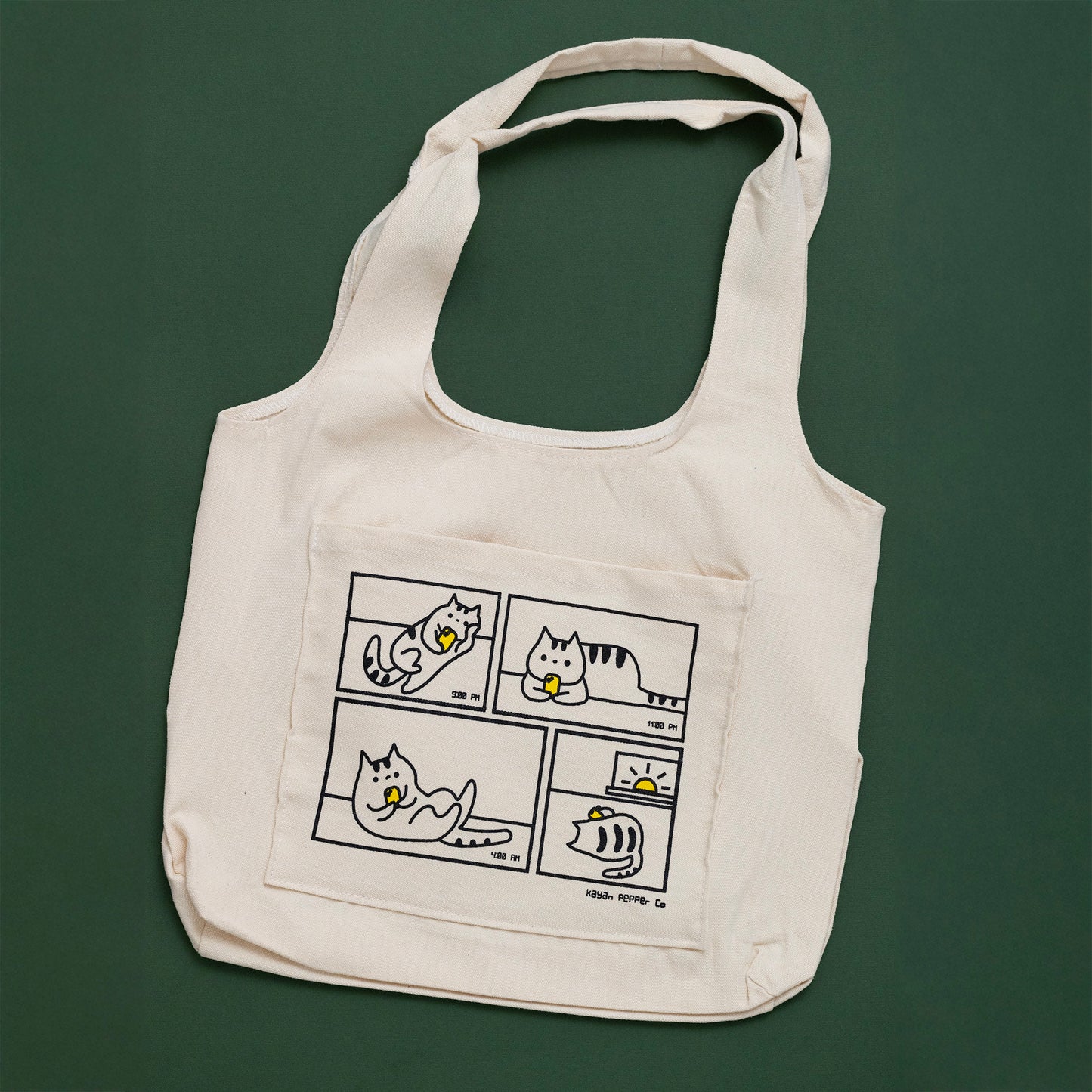 Doom Scrolling Cat - Screen Printed Heavy Canvas Tote Bag