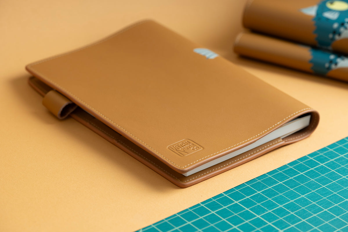 "River Pig" Leather Journal Cover - Camel Tan