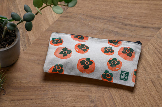 Persimmon Hand Lino Printed Canvas Pouch